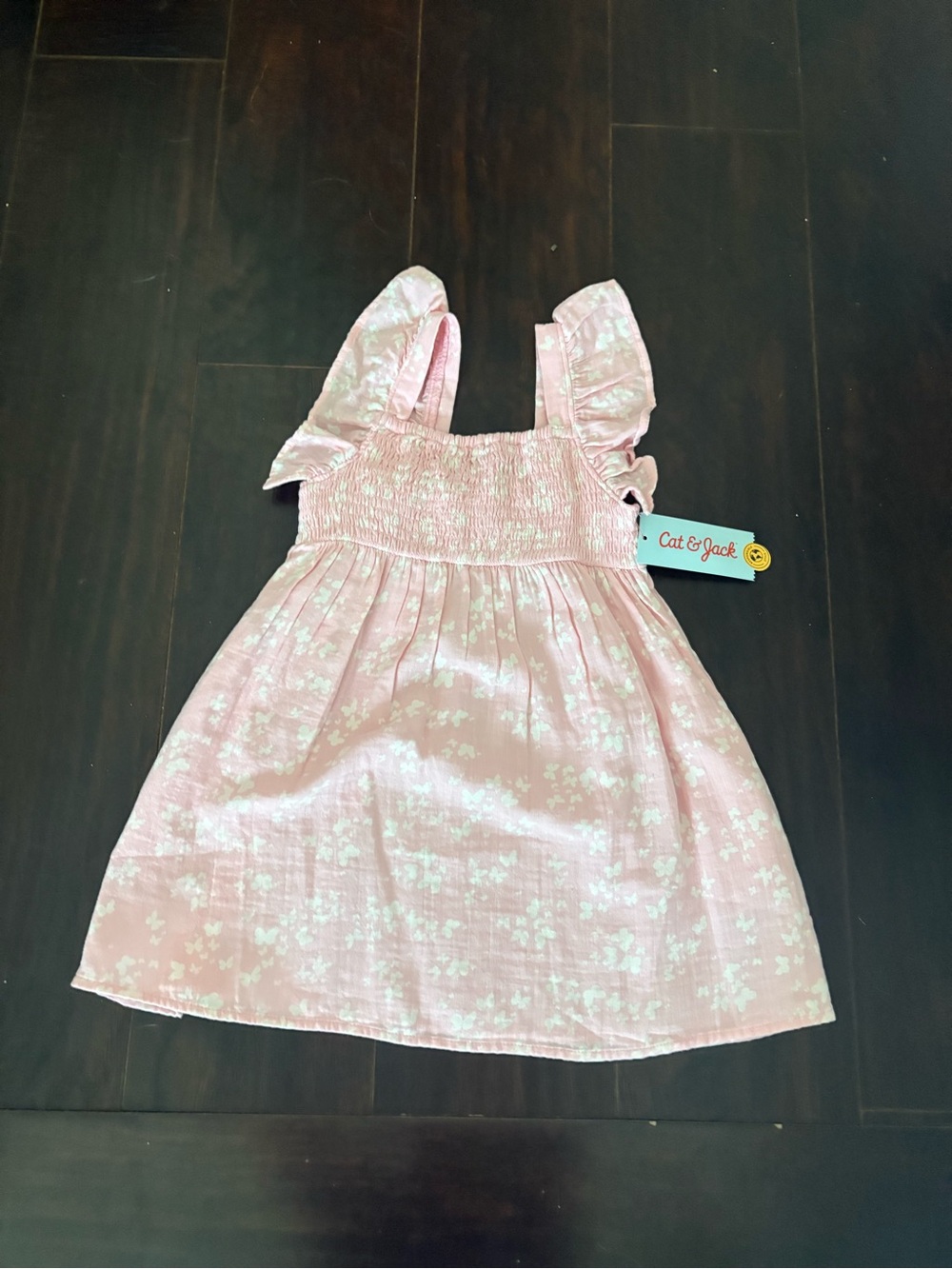 NWT Cat & Jack Pink Floral Smocked Ruffle Dress Girls 3T